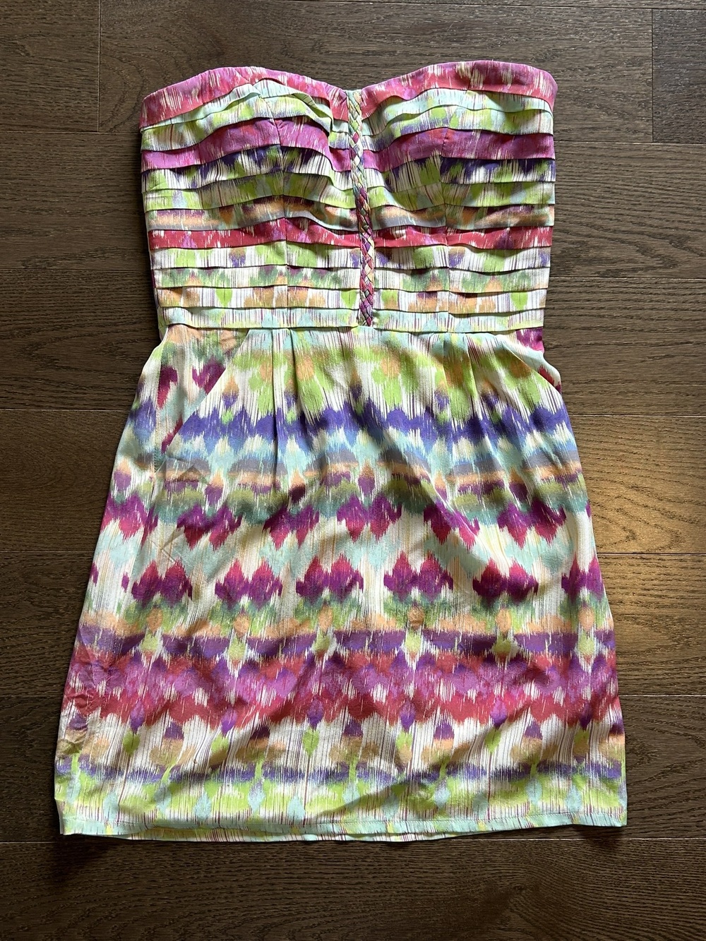 Charlie Jade Strapless Silk Mini Dress Multi Ikat Print Size S Pockets